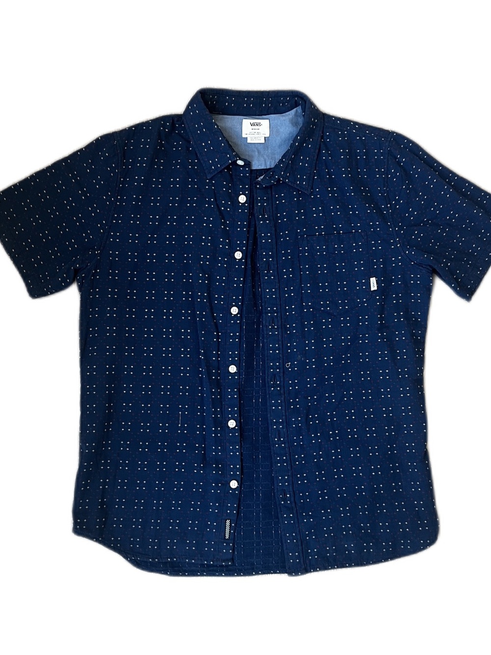 Vans Short Sleeve Button-Up Shirt Medium Dot Texture Navy Blue